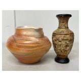 Decorative Ceramic Vase Pair Art Pottery & Asian Relief Decor