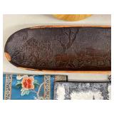 Decorative Wall Fan Carved Wood Tray Round Plaque and Textile Accessories Lot