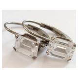 Sterling Silver Clear Emerald Cut Earrings