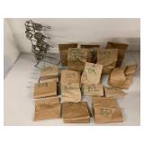 Mixed Key Blank Lot w/ Labeled Bags and Metal Rack Locksmith Stock