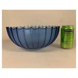 Kosta Boda Blue Art Glass Ribbed Scalloped Bowl Sweden Very Good