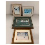 Set of 4 Framed Landscape Art Prints Vintage Wall Decor Mixed Scenes