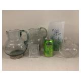 Decorative Art Glass Vase & Pitcher Lot 5 Pc Frosted Swirl Textured