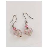 Sterling Silver Heart Glass Dangle Earrings