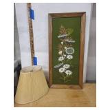 Framed Floral Embroidery & Pleated Lampshade