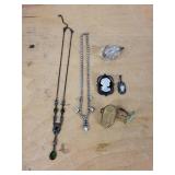 Vintage Cameo & Rhinestone Jewelry Mixed Lot
