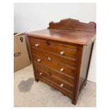 Antique 3 Drawer Wood Dresser Chest w Backsplash Glass Pulls 30in