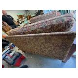 Mission Style Upholstered Loveseat Oak Frame Slat Arms Good Cond