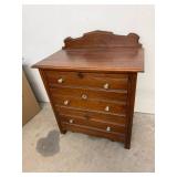 Antique 3 Drawer Wood Dresser Chest w Backsplash Glass Pulls 30in