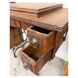 Antique Oak Treadle Sewing Machine Cabinet Base Carved 34x18x29