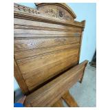 Antique Oak Full Size Bed Frame Carved Floral Headboard 56in Wide