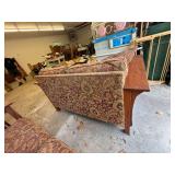 Mission Style Upholstered Loveseat Oak Frame Slat Arms Good Cond
