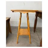 Vintage Wood Accent Side Table Turned Legs Shelf 16x16x30 Good