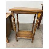 Vintage Wood Side Table Turned Legs Lower Shelf 28x12x17 Good