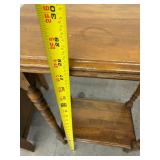 Vintage Wood Side Table Turned Legs Lower Shelf 28x12x17 Good