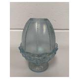 VTG Fenton Light Blue Pressed Glass Fairy Lamp Dome Candle Holder 2-Piece Set