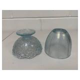 VTG Fenton Light Blue Pressed Glass Fairy Lamp Dome Candle Holder 2-Piece Set