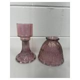 Vintage Pink / Amethyst Pressed Glass Pedestal Fairy Lamp Floral Pattern