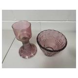 Vintage Pink / Amethyst Pressed Glass Pedestal Fairy Lamp Floral Pattern