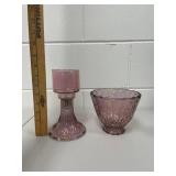 Vintage Pink / Amethyst Pressed Glass Pedestal Fairy Lamp Floral Pattern