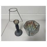 Vintage Pressed Dried Flower Stained Glass Style Lamp Tea Lite Candle Holder
