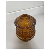 Vintage Indiana Glass Amber Stars and Bars Fairy Lamp 2-Piece Candle Holder