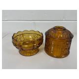 Vintage Indiana Glass Amber Stars and Bars Fairy Lamp 2-Piece Candle Holder