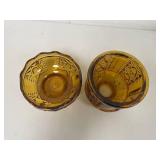 Vintage Indiana Glass Amber Stars and Bars Fairy Lamp 2-Piece Candle Holder