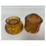 Vintage Indiana Glass Amber Stars and Bars Fairy Lamp 2-Piece Candle Holder