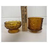 Vintage Indiana Glass Amber Stars and Bars Fairy Lamp 2-Piece Candle Holder