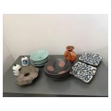 Mixed Studio Pottery Ceramic Decor Lot Bowls Plates Vase Bells Stone