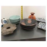 Mixed Studio Pottery Ceramic Decor Lot Bowls Plates Vase Bells Stone