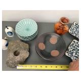 Mixed Studio Pottery Ceramic Decor Lot Bowls Plates Vase Bells Stone