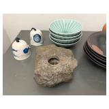 Mixed Studio Pottery Ceramic Decor Lot Bowls Plates Vase Bells Stone