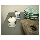 Mixed Studio Pottery Ceramic Decor Lot Bowls Plates Vase Bells Stone
