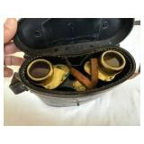 Antique 8x30 Brass Binoculars w Leather Case Strap Black Field Glass