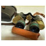 Antique 8x30 Brass Binoculars w Leather Case Strap Black Field Glass