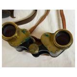 Antique 8x30 Brass Binoculars w Leather Case Strap Black Field Glass