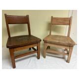 Pair of Small Oak Ladder Back Chairs Child Size Primitive Style