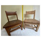 Pair of Small Oak Ladder Back Chairs Child Size Primitive Style