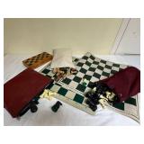 Mixed Chess Set Lot Wood & Plastic Pieces Boards Box Bags See Photos