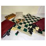 Mixed Chess Set Lot Wood & Plastic Pieces Boards Box Bags See Photos