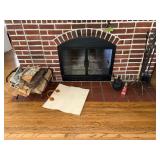 Vintage Wrought Iron Fireplace Tool Set Log Holder Kettle Hearth Lot