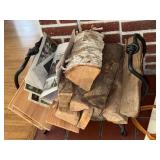Vintage Wrought Iron Fireplace Tool Set Log Holder Kettle Hearth Lot