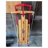 Flexible Flyer Vintage Wood Metal Runner Sled Red Classic Winter Decor