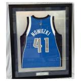 Dirk Nowitzki Autographed and Custom Framed Dallas Mavericks Basketball Jersey 34.5x43"