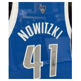 Dirk Nowitzki Autographed and Custom Framed Dallas Mavericks Basketball Jersey 34.5x43"
