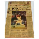 Pete Rose Autographed Newspaper Framed Baseball Piece