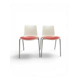White Steelcase Enea Lottus Chair feat. Red Upholstered Seat and Metal Base