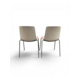 White Steelcase Enea Lottus Chair feat. Red Upholstered Seat and Metal Base